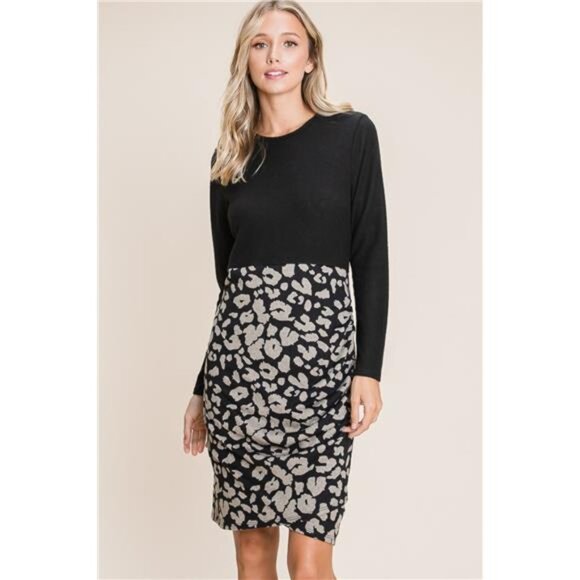 nwt BOMBOM Leopard Color Block Knit Dress - Picture 1 of 5